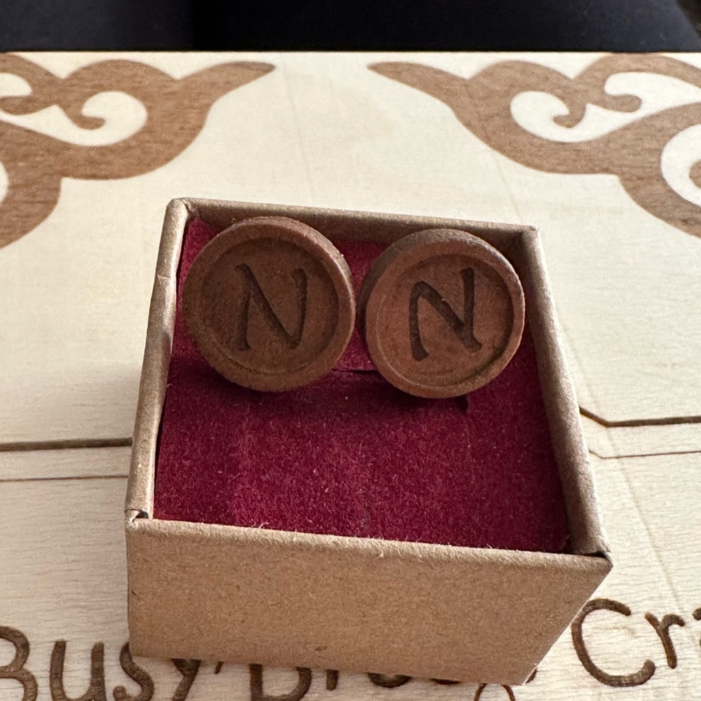 Wooden “N” Initial Earrings